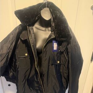 Men's Black Bomber Jacket with Faux Fur Collar